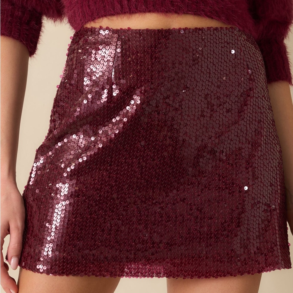 MINKPINK AGNES WINE PURPLE SEQUIN MINI SKIRT